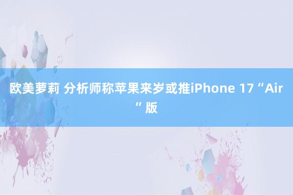 欧美萝莉 分析师称苹果来岁或推iPhone 17“Air”版